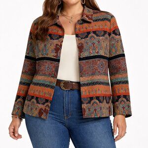 Vintage Woven Tapestry Boho Folklore Art Deco Indiepop Abstract Jacket [size 1X]